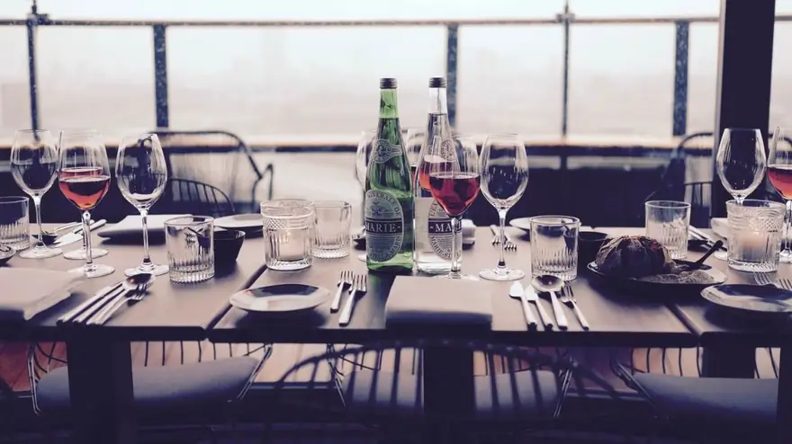 Reserved restaurant table set for guests